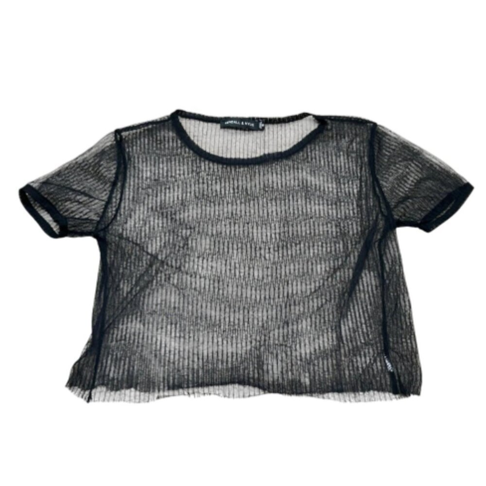 Kendall & Kylie | EUC Sheer Mesh Cropped T-Shirt in Black Size Small
